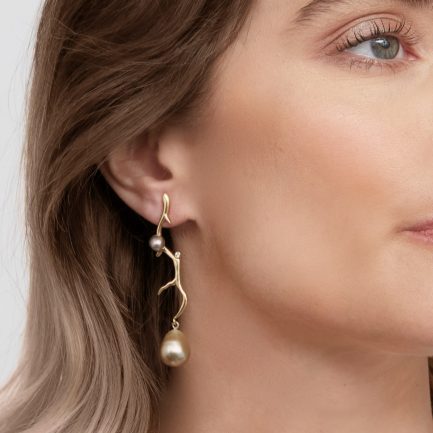 Reflections Tahitian Pearl Single Coral Twig Earrings