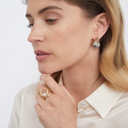 Green Tourmaline and Tahitian Pearl Earrings