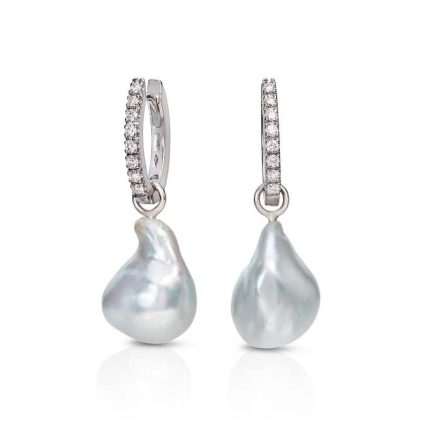 Baroque South Sea Pearl and Diamond Hoop Earrings