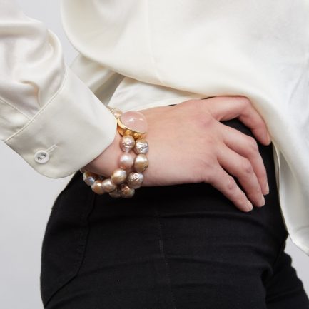 Rose Quartz and Ming Pearl Bracelet