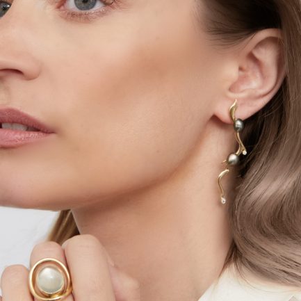 Reflections Tahitian Pearl Single Coral Twig Earrings