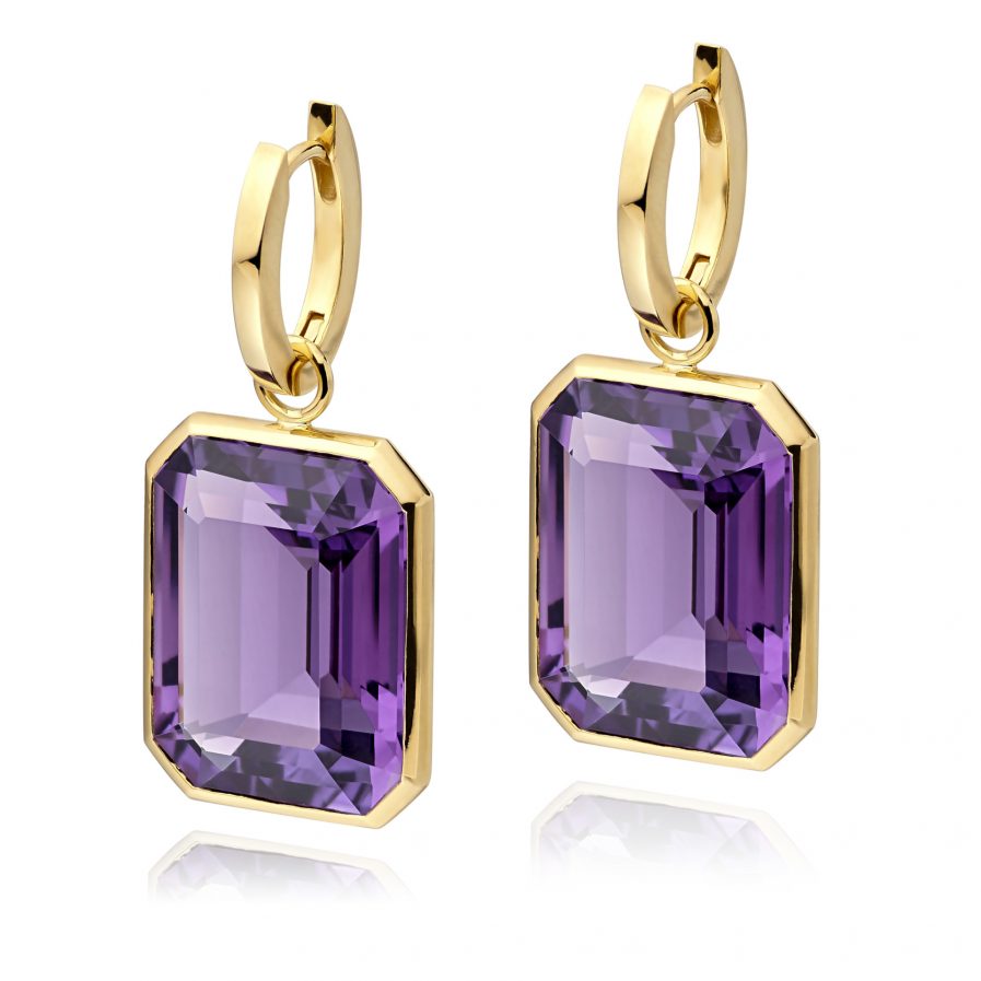 Amethyst with 18 carat gold hoops