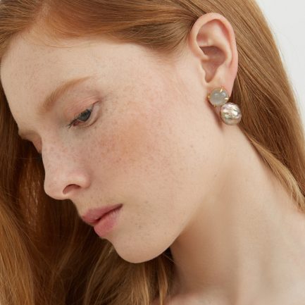 South Sea Baroque Pearls and Grey Moonstone Earrings