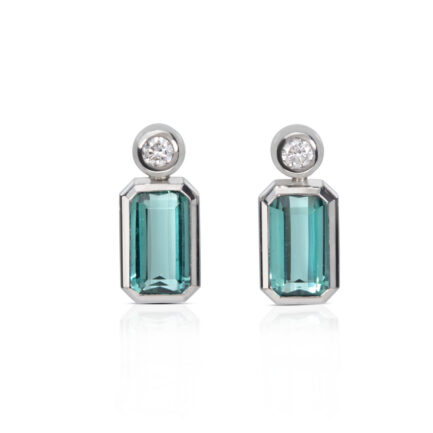 Green Tourmaline and Diamond Baguette Earrings