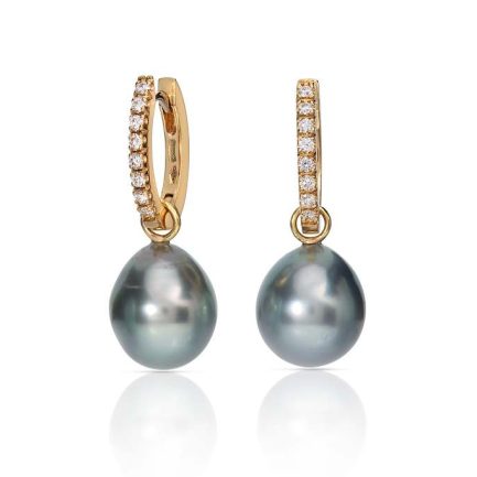 Tahitian Pearl and Diamond Hoop Earrings