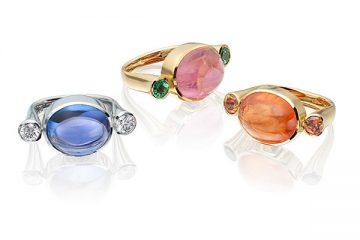 Tanzanite and diamond, pink tourmaline and tsavorite garnet and spessartite garnet in 18 carat gold