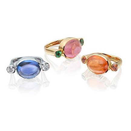 Tanzanite and diamond, pink tourmaline and tsavorite garnet and spessartite garnet in 18 carat gold