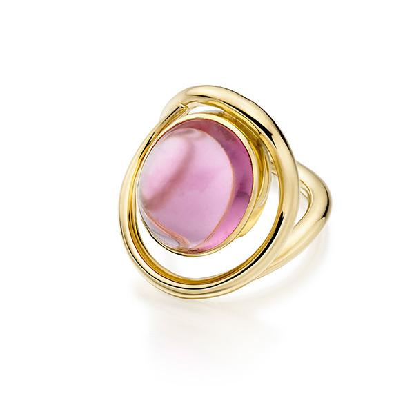 Wave ring Pink tourmaline in 18 carat gold