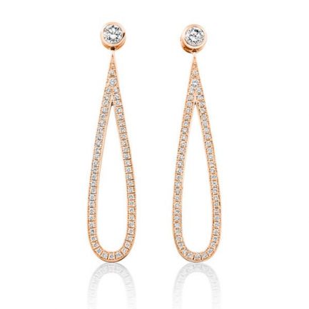 Diamond and pave set diamond loop earrings in 18 carat rose gold