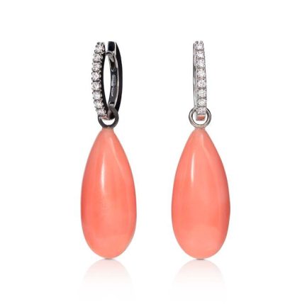 Coral and Diamond Hoop Earrings