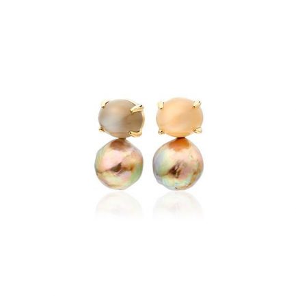 Moonstone and metallic freshwater pearl earrings in 18 carat gold