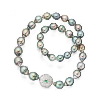 Tahitian multicolor pearls with interchangeable tsavorite sea urchin clasp in 18 carat gold